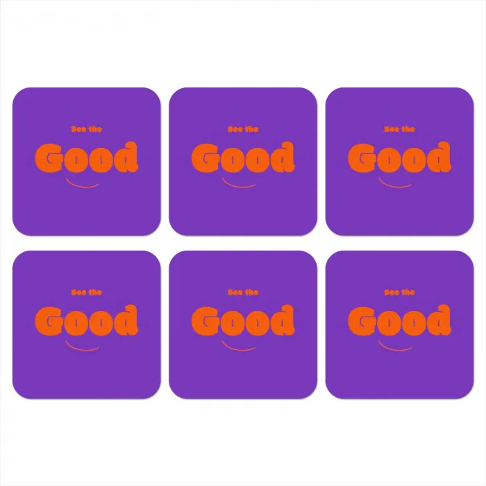 See the good - Oranje - Paars - Smiley onderzetter kurk middel -3d