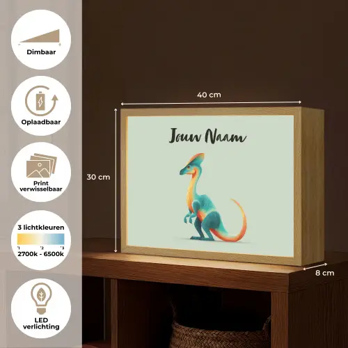 Dino - Cartoon - Oranje - Poten Light Box met batterij (Wandlamp kind) middel -USP_websiteoverzichtNL