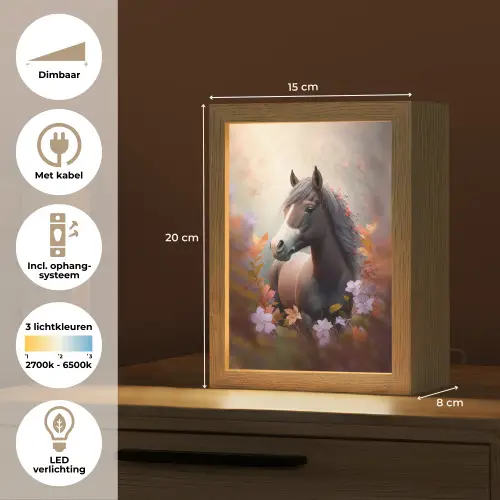 Paard - Bloemen - Natuur - Paars - Dieren Light Box met kabel klein -USP_NL