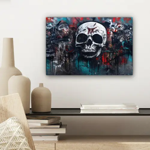 Schedels - Graffiti - Abstract canvas 2cm klein -sfeer6