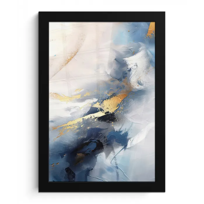 Blauw - Modern - Marmer - Abstract - Goud fotolijst zwart zonder passe partout klein -3d