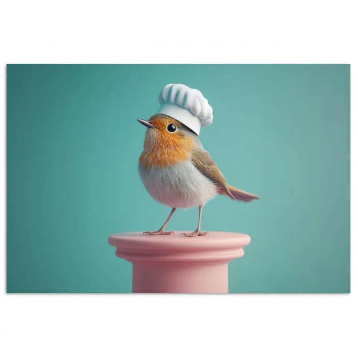 Roodborstje - Vogel - Koksmuts - Sokkel poster papier klein -3d