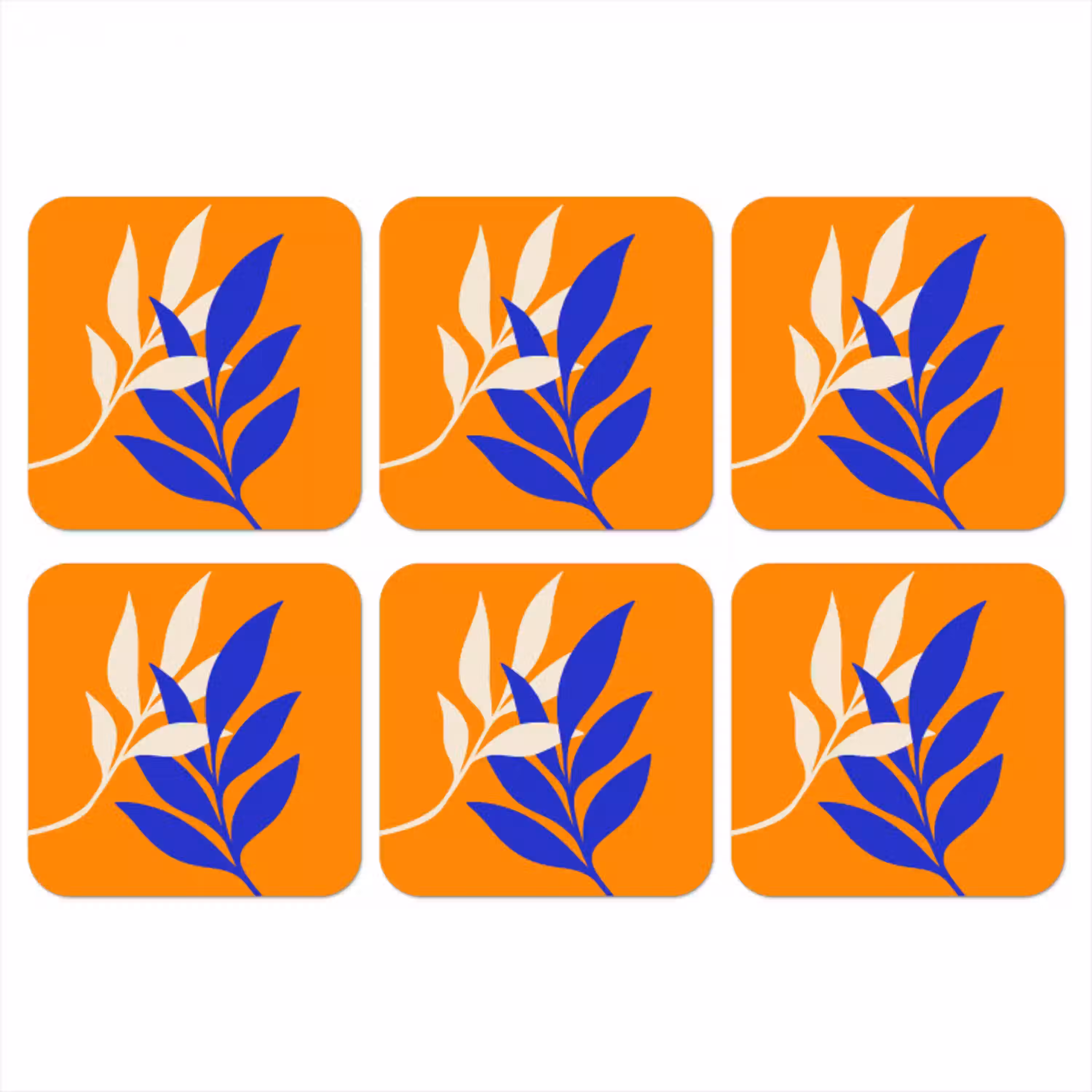 Takken - Bladeren - Minimalistisch - Blauw onderzetter kurk middel -3d