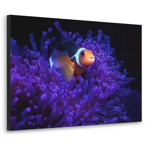 Koraal - Vis - Oranje - Zee Textielframe zwart klein -3d