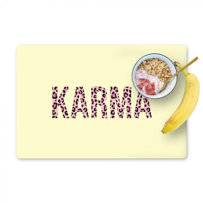 Karma - Luipaardprint - Geel Placemat vinyl groot -zzzproduct_Kitchenyeah-website