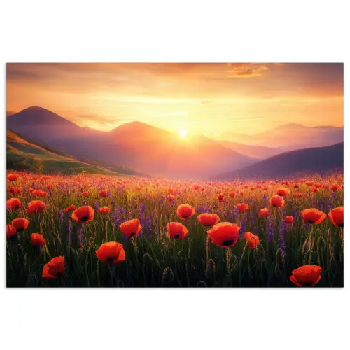 Landschap - Zonsondergang - Bloemenveld poster papier klein -3d