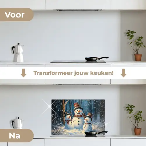 Sneeuwpop - Sneeuw - Winter - Bos keuken achterwand spatscherm klein -voor_na_NL