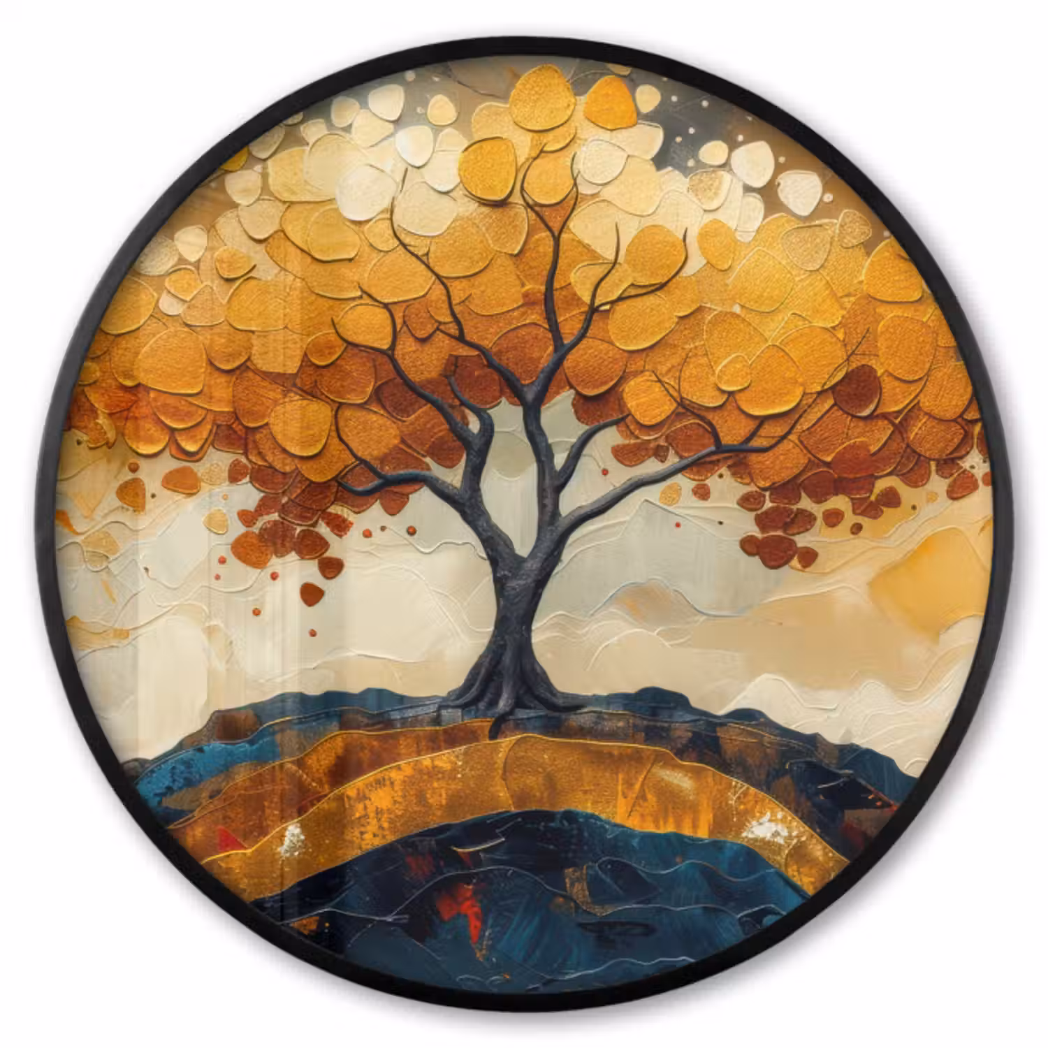 Ronde fotolijst - Boom - Natuur - Goud - Modern