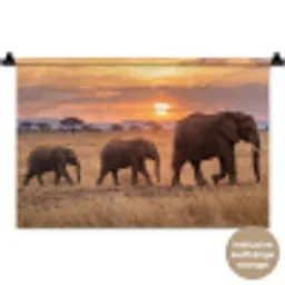 Olifanten - Savanne - Zonsondergang - Afrika - Warm Wandkleed katoen klein -t3d_DE