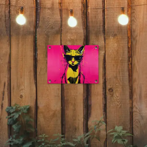 Kat - Art - Zonnebril - Roze tuinposter los doek klein -sfeer1