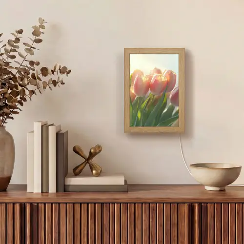 Tulpen - Roze - Zonnestralen Light Box met kabel (Tafellamp) klein -sfeer2