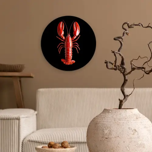 Kreeft - Glossier Rood - Zwart Wandcirkel kunststof plaat 5mm dik klein -sfeer1