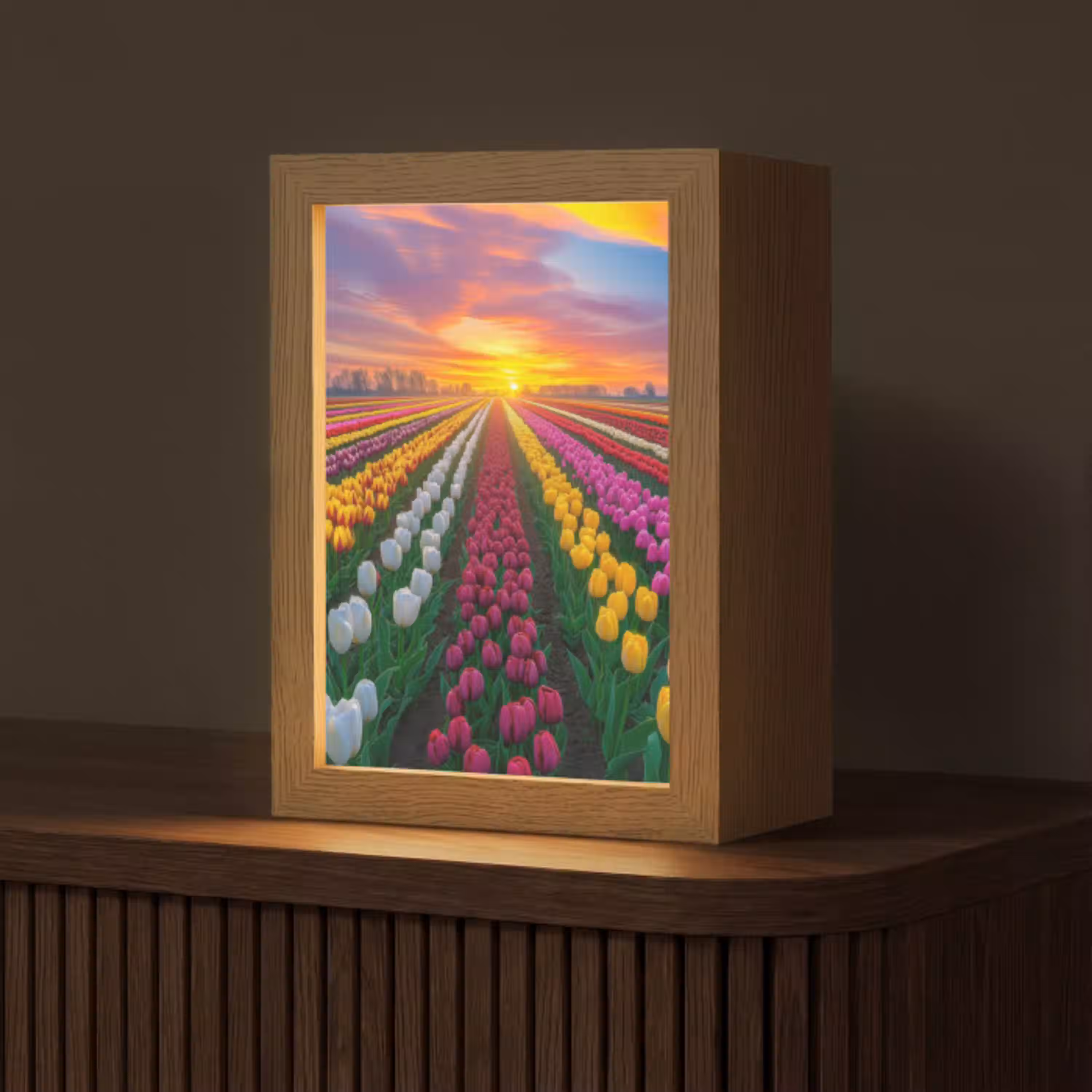 Tulpenveld - Zonsondergang - Kleurrijk Light Box met kabel (Tafellamp) klein -z3d_website
