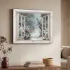 Bos - Winter - Bomen - Natuur - Pad - Doorkijk - Wit Textielframe - compleet frame klein -sfeer3