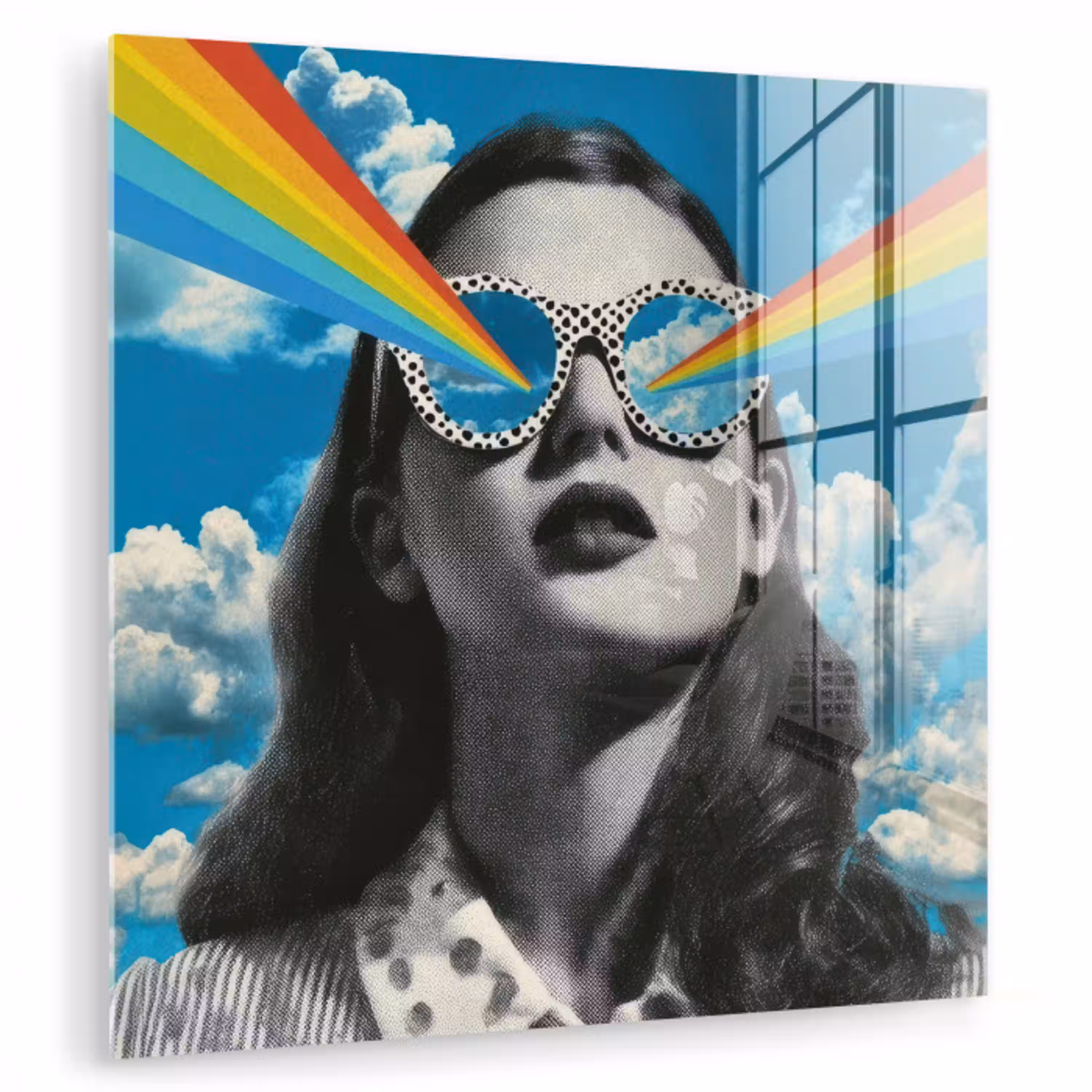 Vrouw - Bril - Regenboog - Wolken plexiglas 5mm klein -zzzproduct_nieuw
