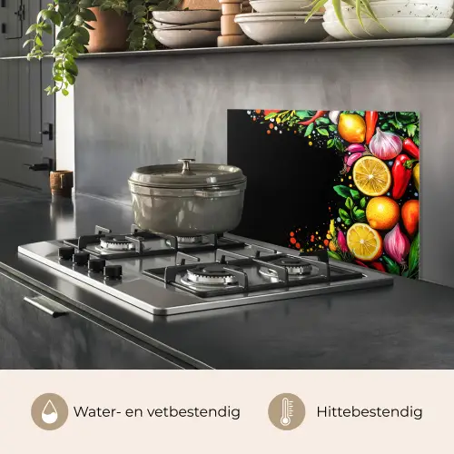 Citroenen - Peper - Kruiden - Graffiti - Verf - Abstract keuken achterwand spatscherm klein -usp_NL
