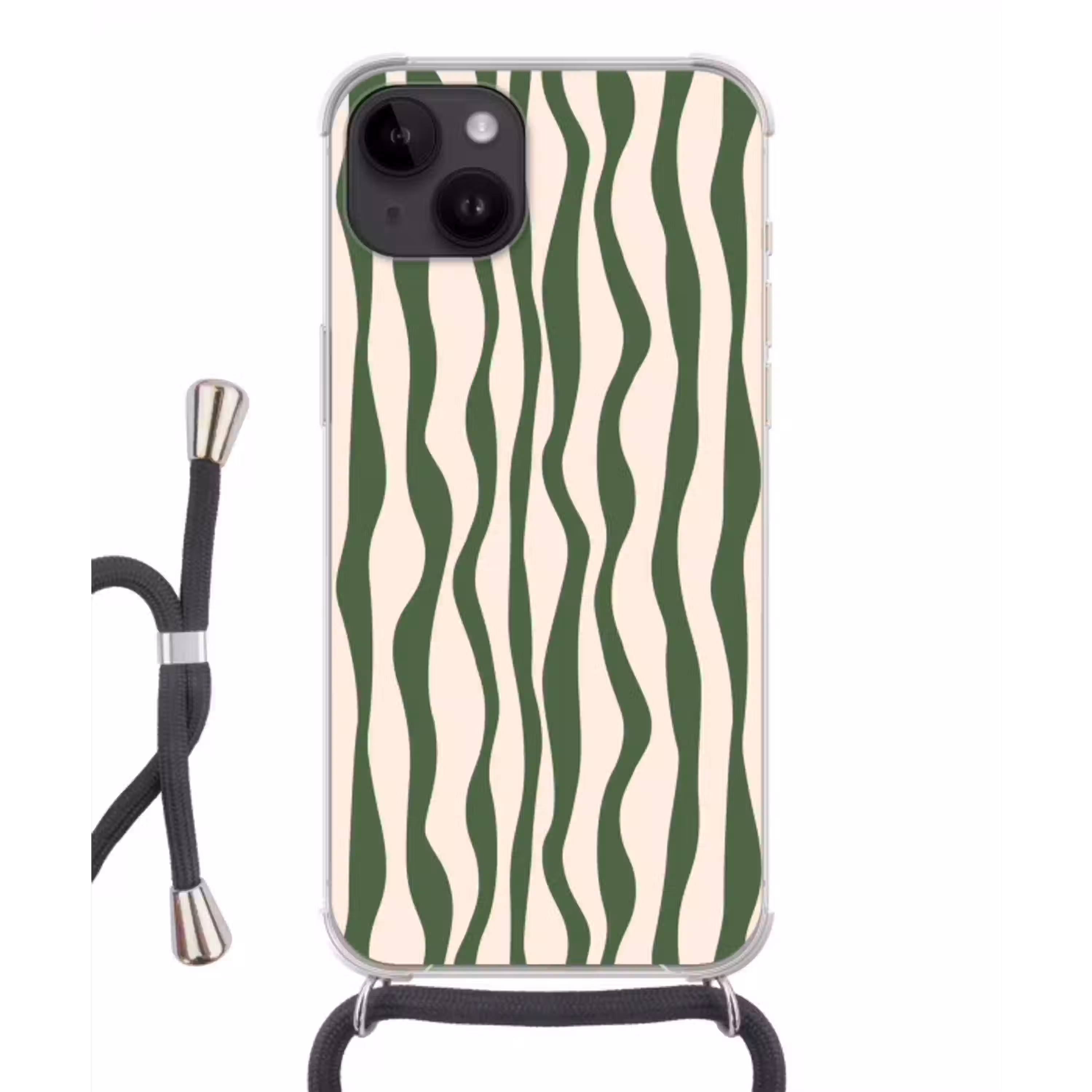 Golvende lijnen - Beige - Groen - Strepen - Abstract Crossbody Case iPhone 14 middel -3d