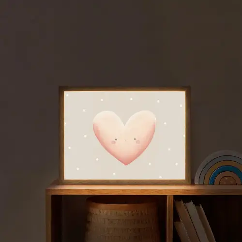 Hart - Gezicht - Roze - Stippen Light Box met batterij (Wandlamp kind) middel -sfeer1_kind