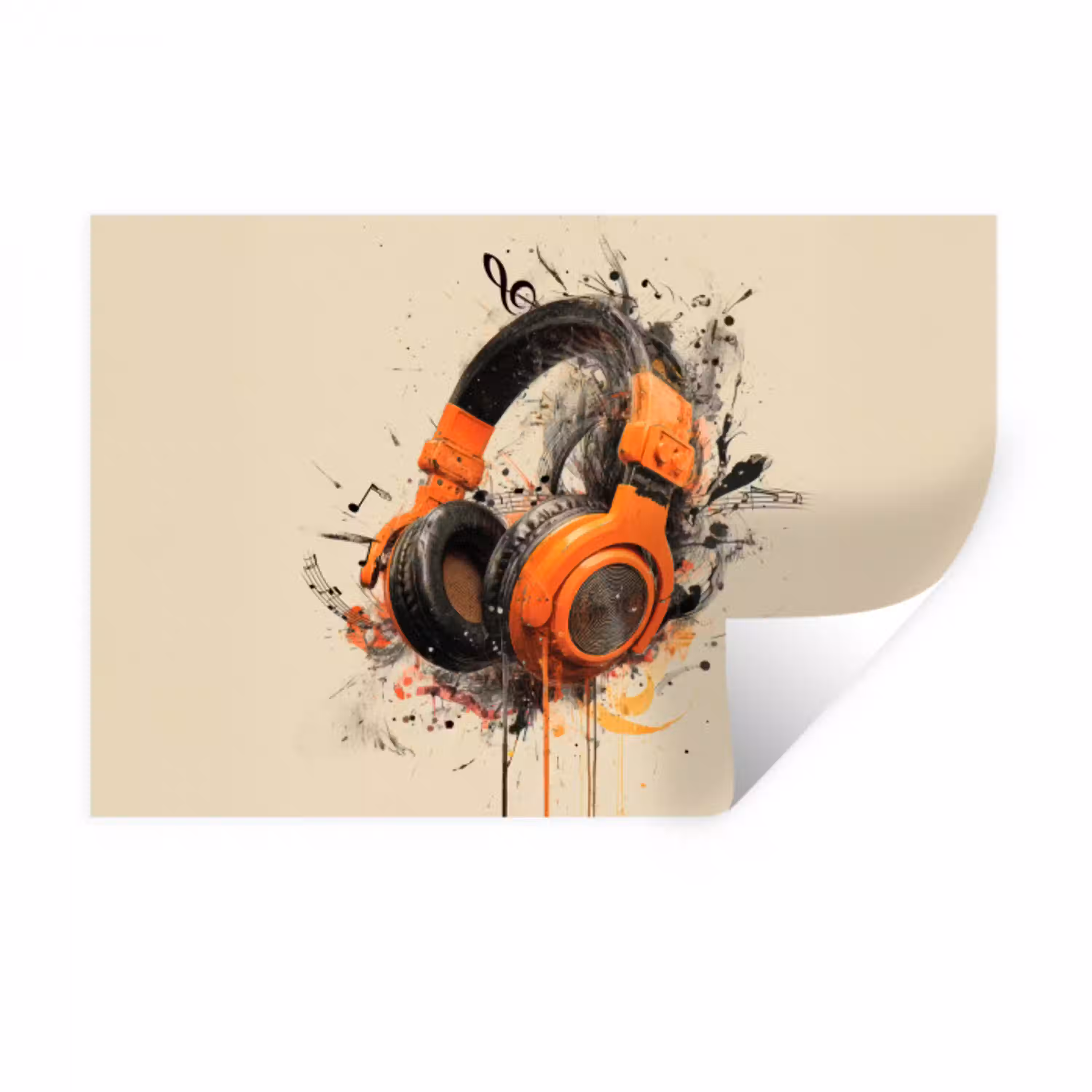 Koptelefoon - Oranje - Explosief Muursticker klein -3d
