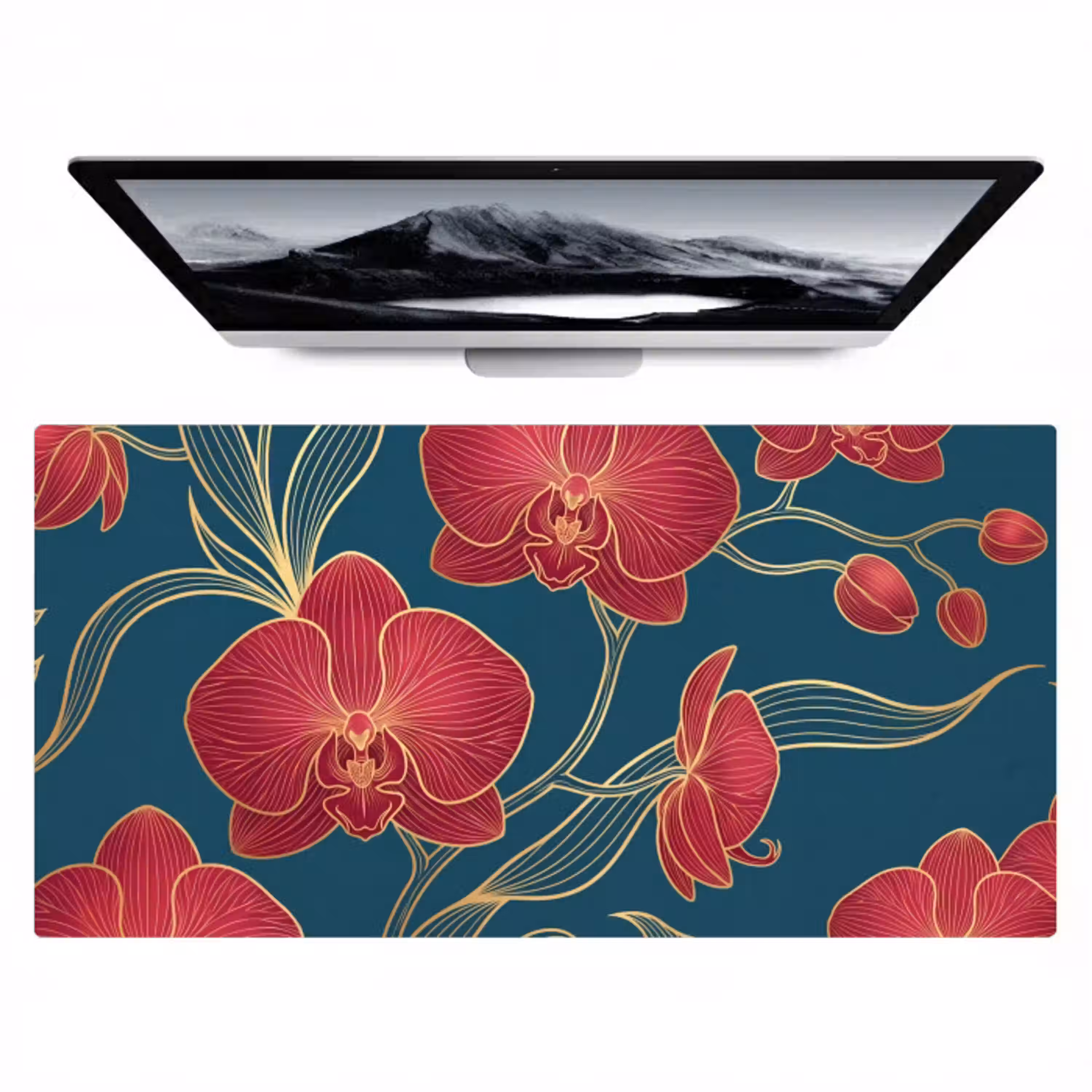 Bloemen - Rood - Goud Muismat XXL klein -zzz3d