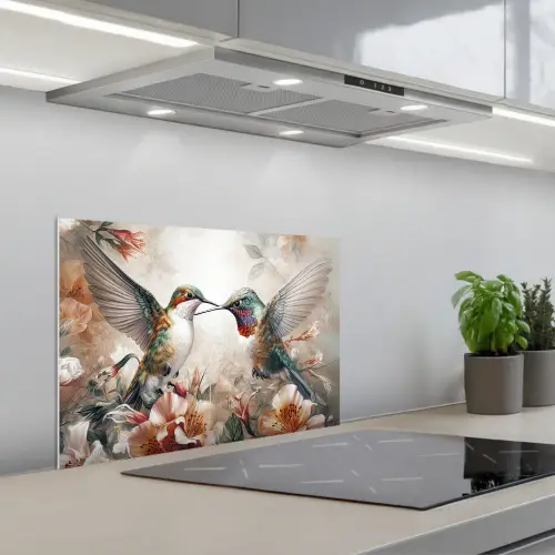 Kolibrie - Vogels - Bloemen - Natuur keuken achterwand spatscherm klein -3d_schuin
