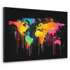 Wereldkaart - Verf - Kleurrijk - Graffiti - Wereld Textielframe zwart klein -3d