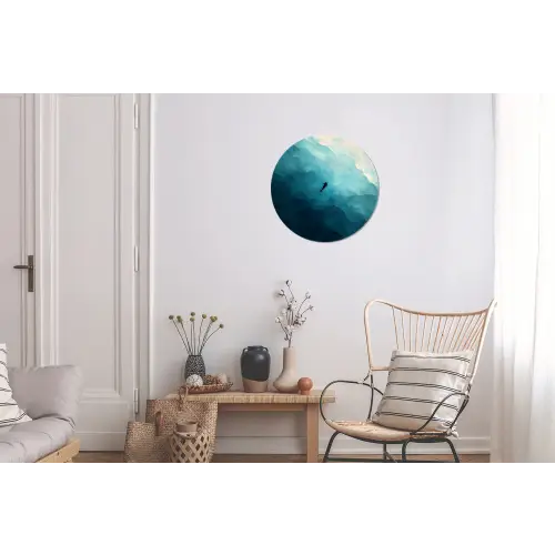 Zee - Silhouet - Abstract - Blauw Wandcirkel aluminium klein -woonkamer