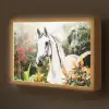 Paard - Wit - Bos - Bloemen - Planten Light Box met batterij (Wandlamp kind) middel -z3d_website