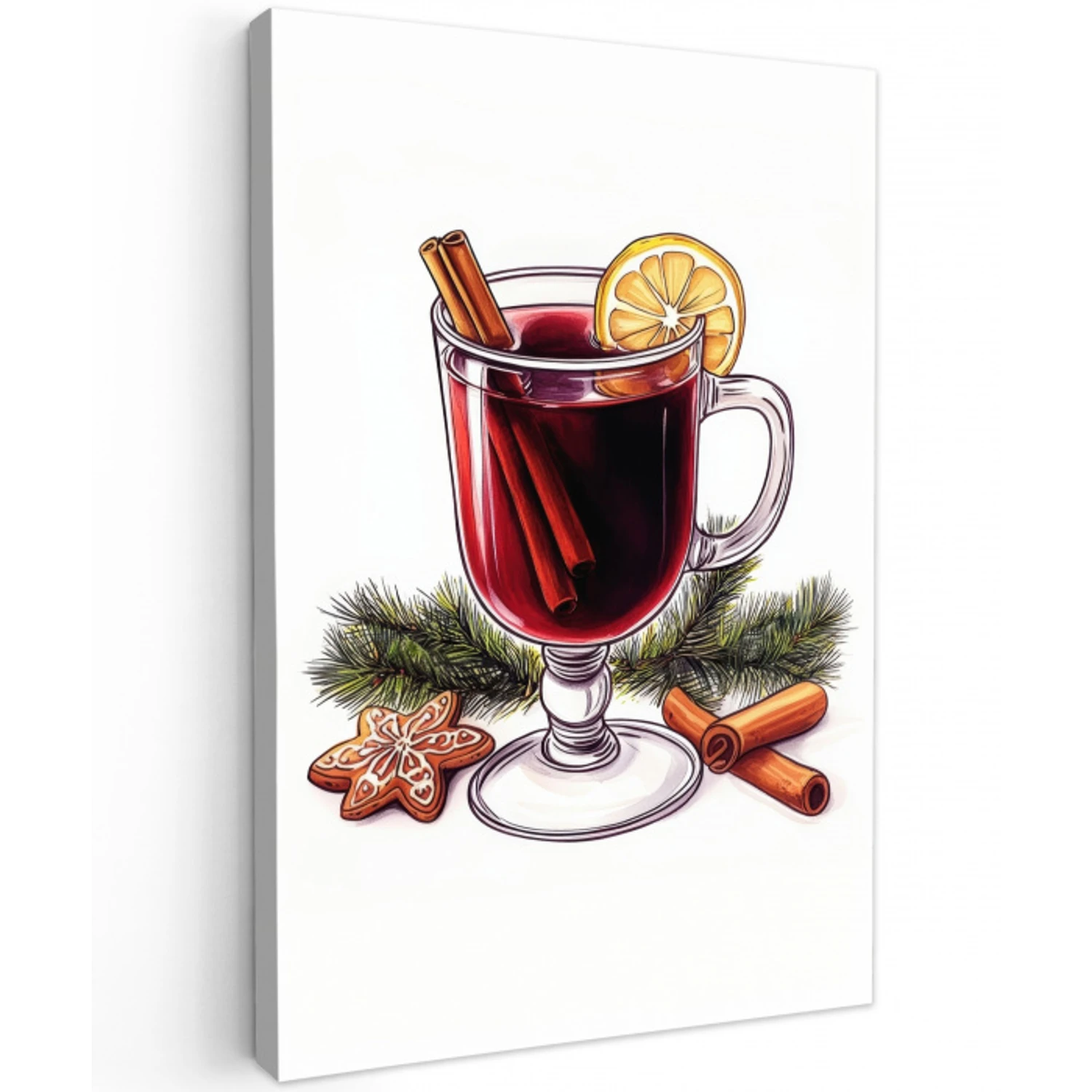 Wijn - Drinken - Gluhwein - Winter - Illustratie - Kerst Tuinposter op houten frame 2 cm dik middel -3d