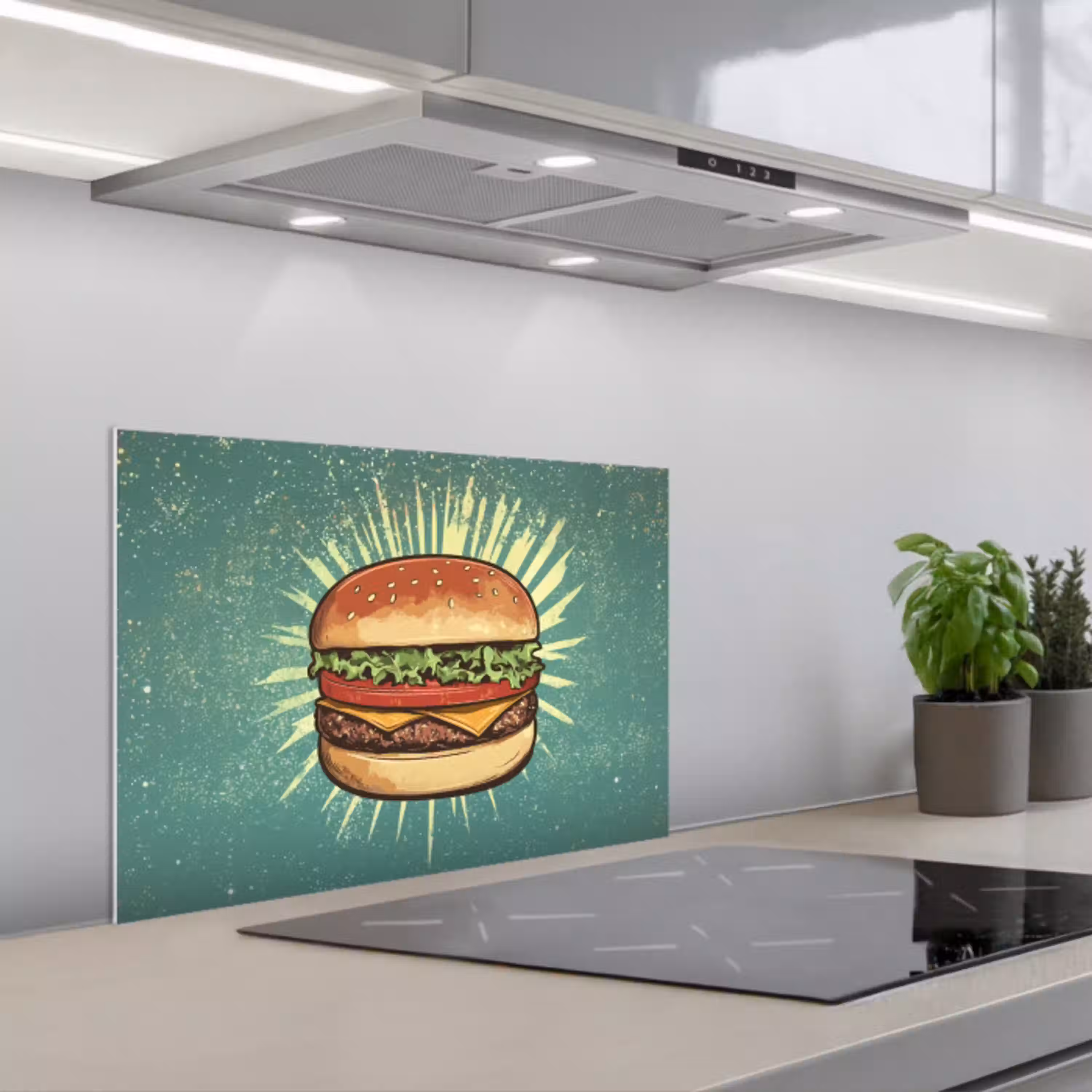 Hamburger - Illustratie - Sla - Kaas keuken achterwand spatscherm klein -3d_schuin