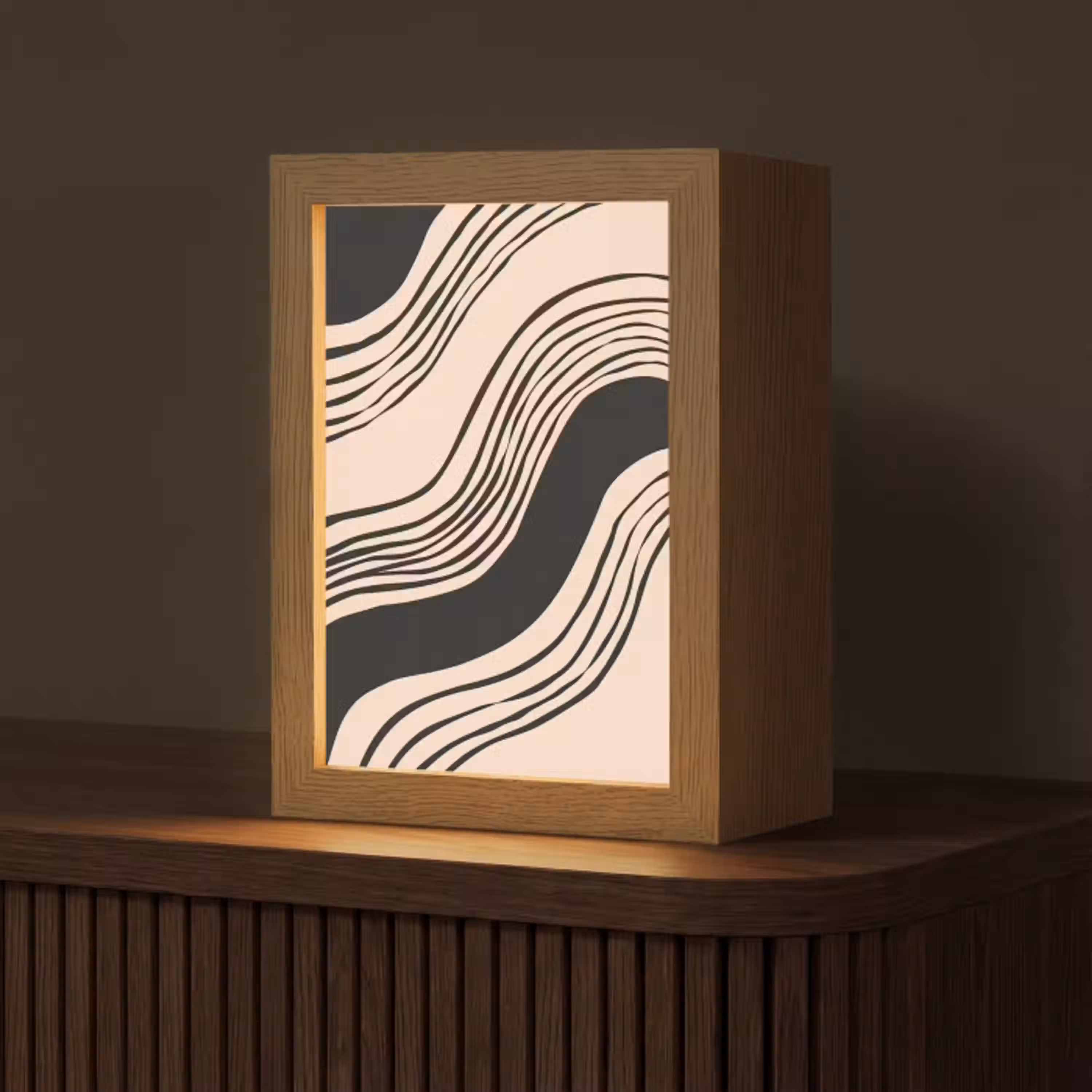 Golven - Zwart - Zandkleur Light Box met kabel (Tafellamp) klein -z3d_website