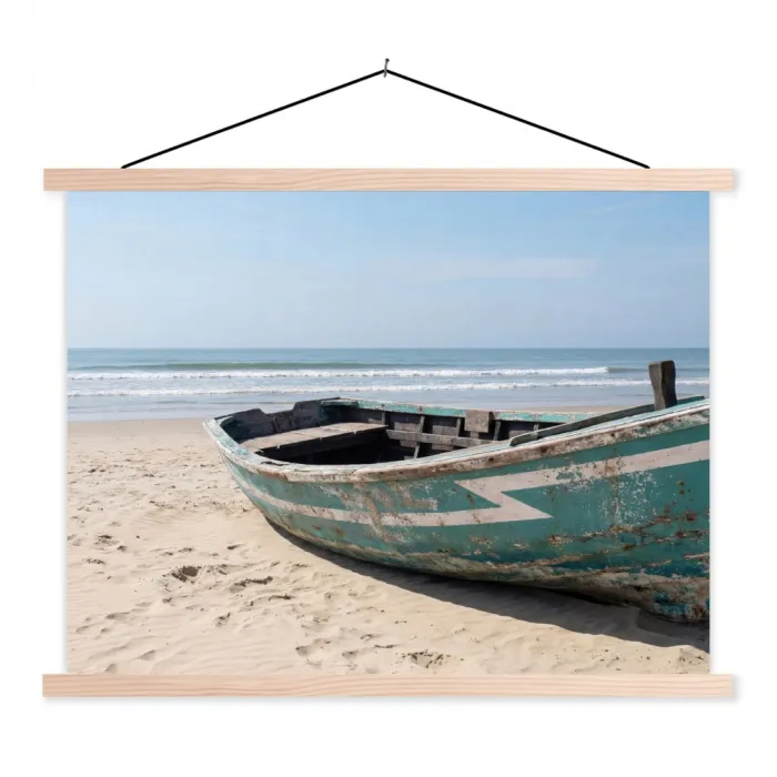 Boot - Zandstrand - Zee textielposter latten blank klein -3d
