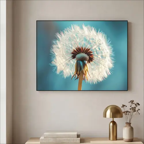 Paardenbloem - Natuur - Bloemen - Blauw Textielframe zwart klein -sfeer2