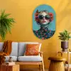 Vrouw - Blauw - Vlinder - Bloemen - Aesthetic Wandcirkel Ovaal Glas middel -sfeer4