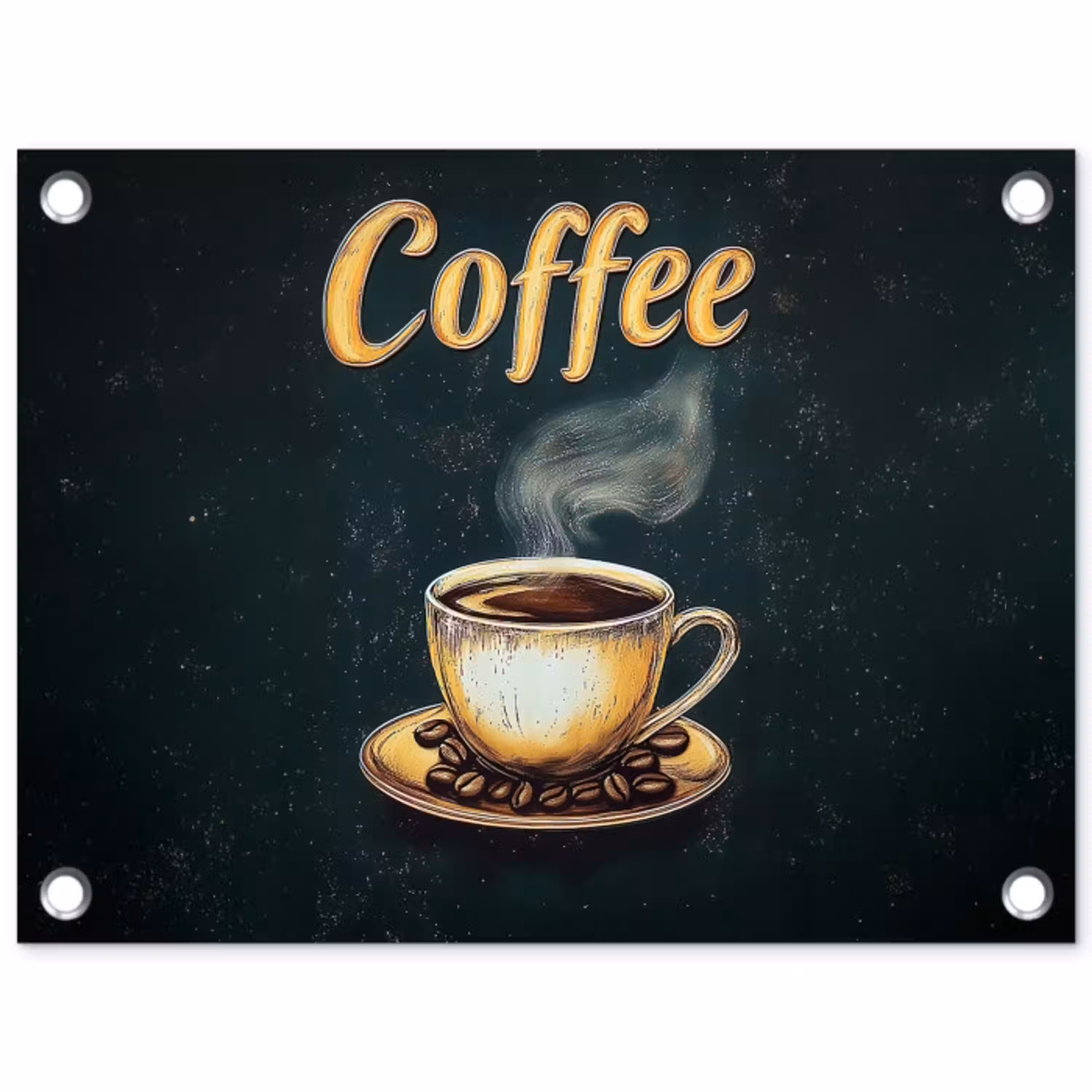 Koffie - Schotel - Koffiebonen - Retro tuinposter los doek klein -3d