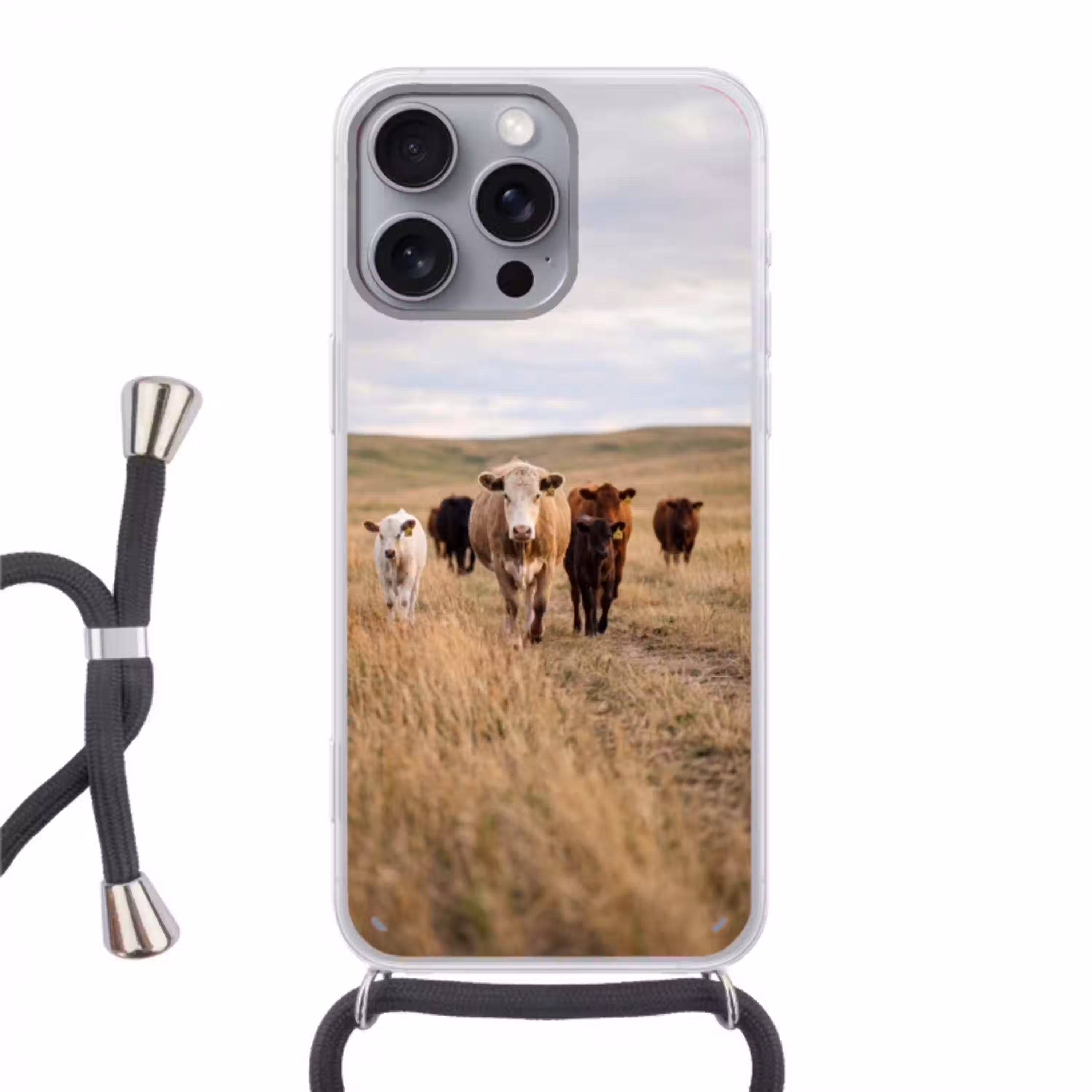 Runderen - Kudde - Landschap - Weide - Rustig Hoesje iPhone 16 Pro Max met koord klein -3d