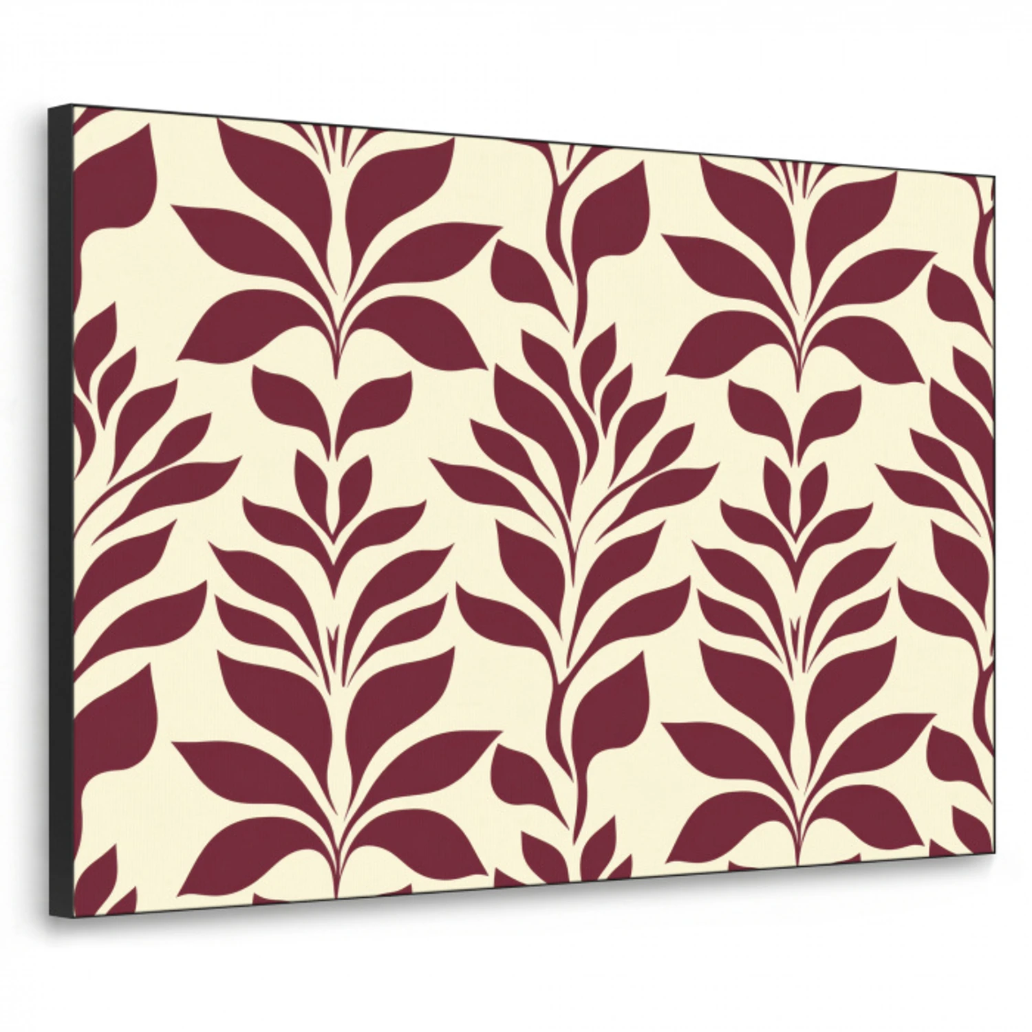 Abstract - Bladeren - Burgundy Textielframe zwart klein 947 -3d