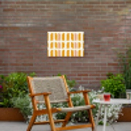 Geometrisch - Patroon - Geel - Roze Tuinposter op houten frame 2 cm dik klein 845 -sfeer3