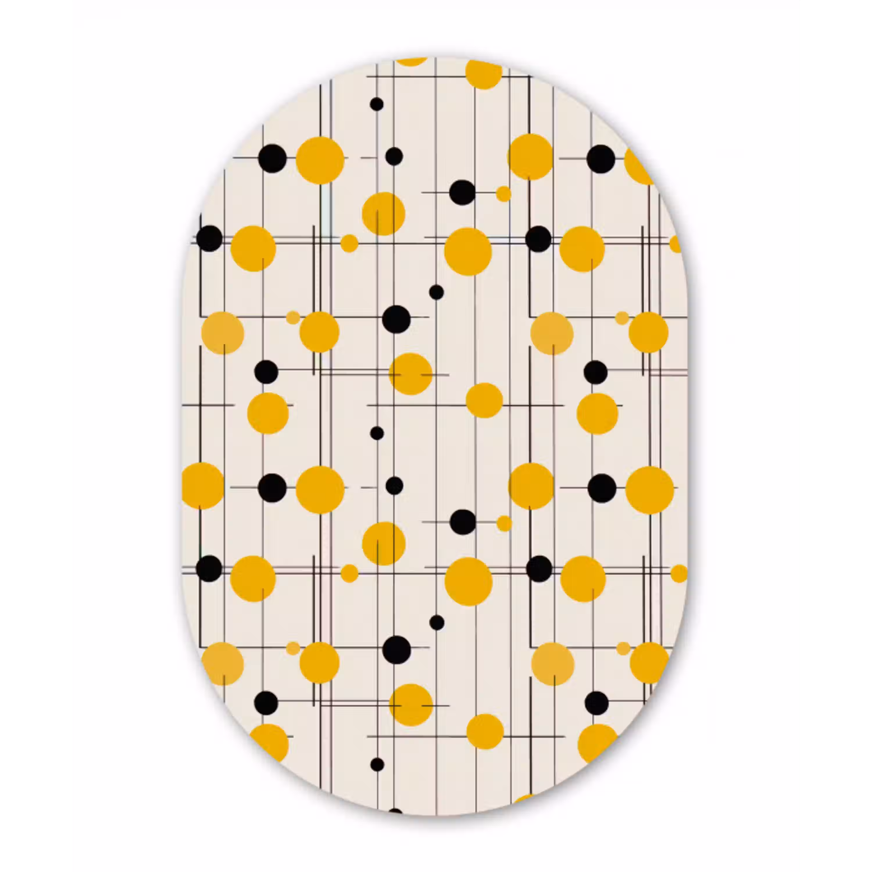 Geometrisch - Retro - Lijnen - Okergeel - Zwart Wandcirkel Ovaal Aluminium middel 839 -3d