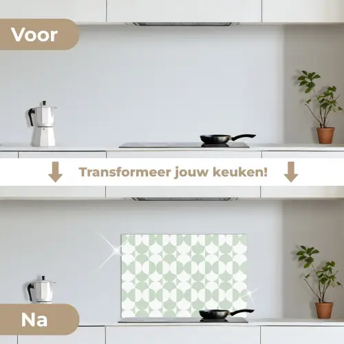 Wit - Groen - Cirkels keuken achterwand spatscherm klein 900 -voor_na_NL