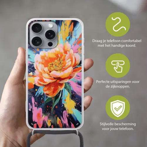 Bloemexplosie - Felle spatten - Dynamisch Hoesje iPhone 16 Pro Max met koord klein -sfeer2_NL