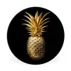 Ananas - Zwart - Goud - Luxe Wandcirkel aluminium klein -3d