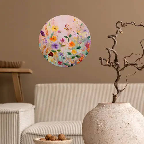 Schilderij - Bloemen - Abstract - Kleurrijk Wandcirkel behangsticker klein -sfeer1