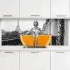 Sinaasappel - Eiffeltoren - Vrouw keuken achterwand 2 middel -3d