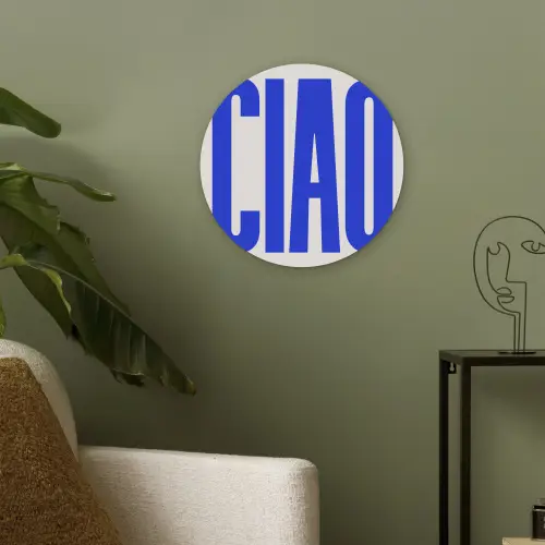 Ciao - Hoofdletters - Blauw - Minimalistisch Akoestische PET Vilt - Rond klein -sfeer2