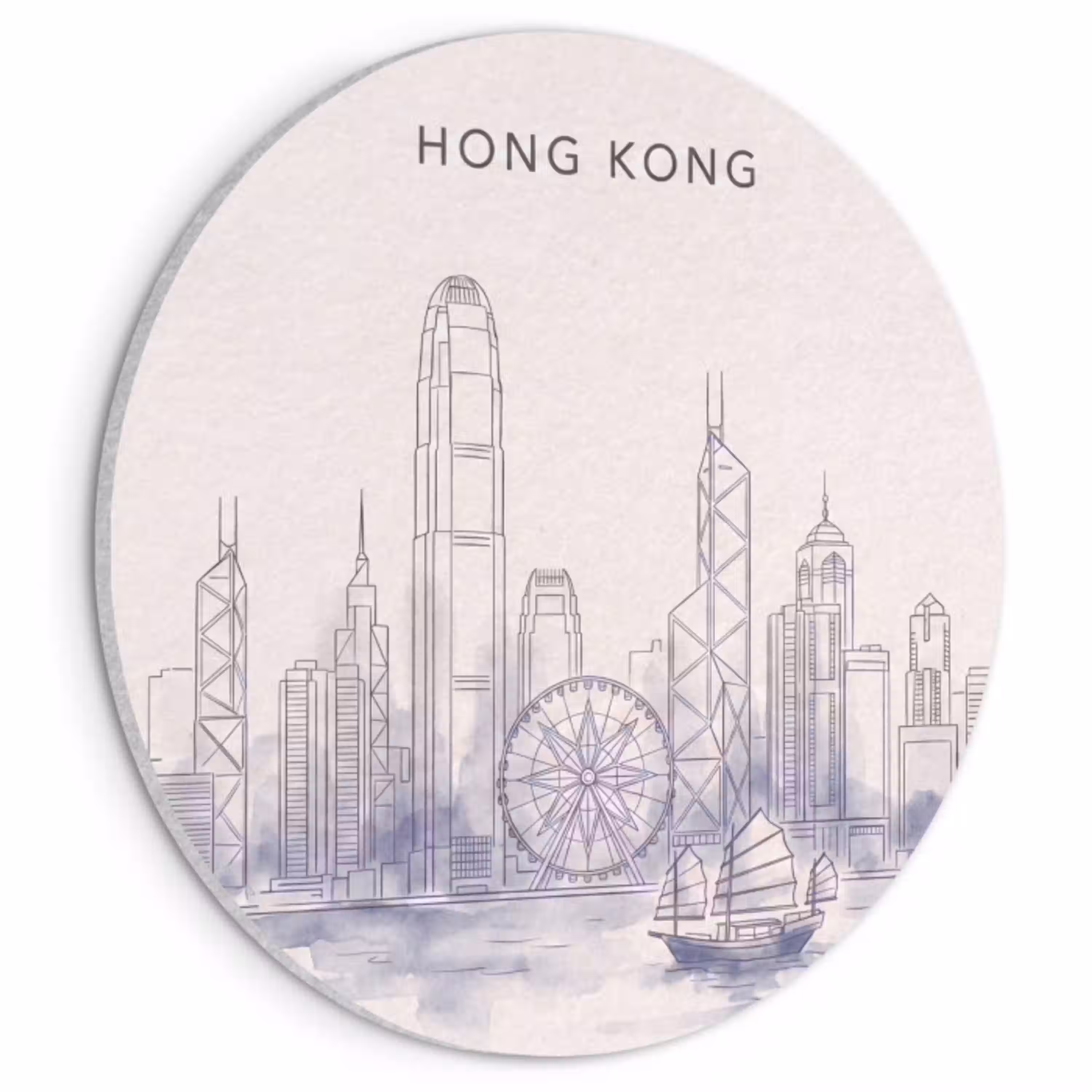 Stad - Skyline - Water - Lijntekening - Blauw Akoestische PET Vilt - Rond klein -3d