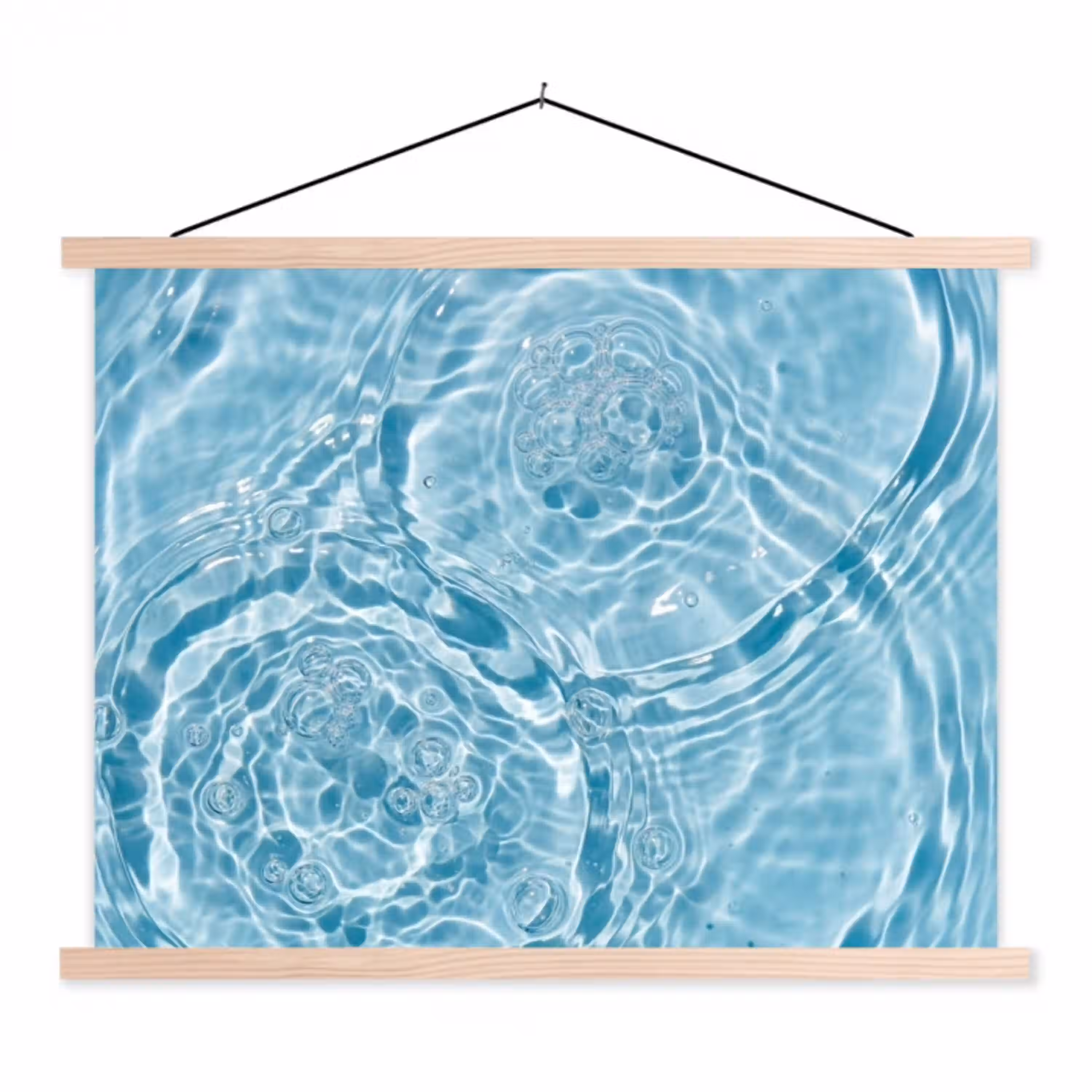 Water - Blauw - bubbels textielposter latten blank klein -3d