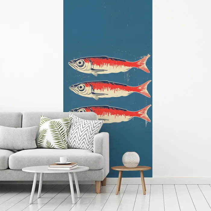 Vissen - Rood - Blauw fotobehang vinyl groot -woonkamer