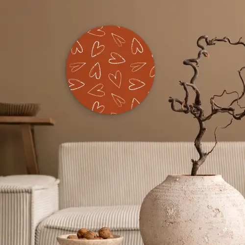 Terracotta - Wit - Hartjes Wandcirkel plexiglas klein 852 -sfeer1