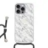 Grijs - Marmer - Gedetailleerd Hoesje iPhone 16 Pro Max met koord klein 804 -3d
